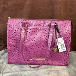 Brahmin Anywhere Tote Fig Purple Ostrich Leather NWT $265